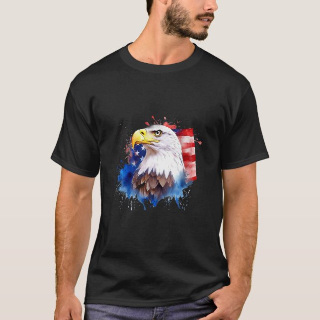 T-shirt Bald Eagle 4th of July American Flag Country Tee (Devant)