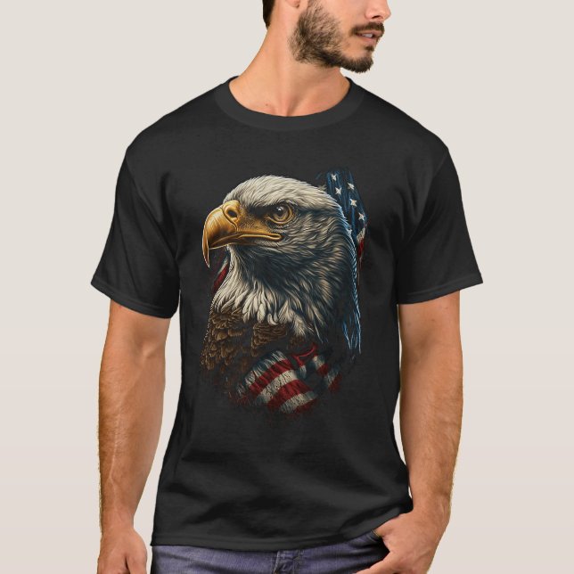 T-shirt Bald Eagle 4th of July  American Flag Distressed R (Devant)
