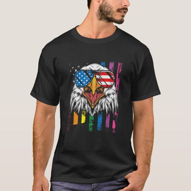 T-shirt Bald Eagle Arc-en-ciel drapeau américain Patriotiq (Devant)