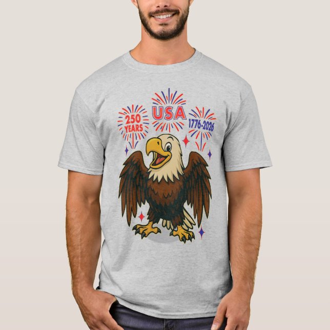 T-shirt Bald Eagle avec Fireworks - USA 250 ans 1776-2026 (Devant)
