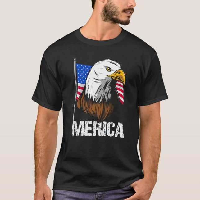 T-shirt Bald Eagle Head & Face American Usa Drapeau 4th Ju (Devant)