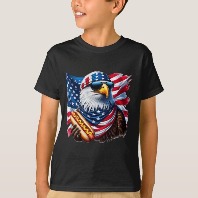 T-shirt Bald Eagle Hotdog Funny American Patriotic 4th Of  (Devant)