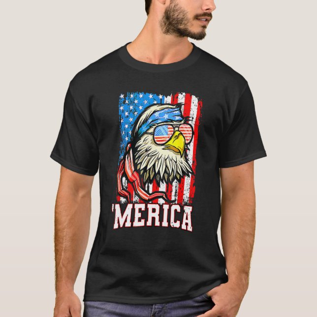 T-shirt Bald Eagle Mullet Merica American Flag  4th Of Jul (Devant)