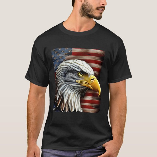 T-shirt Bald Eagle On American Flag 4th of July (Devant)