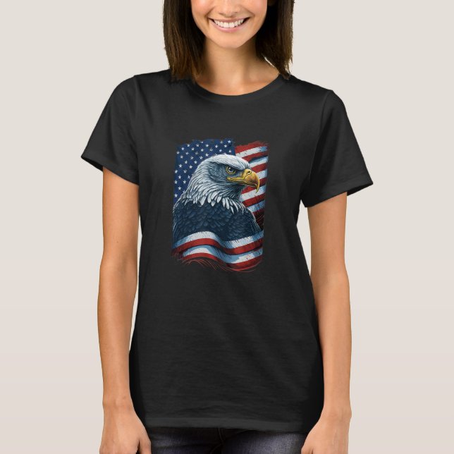 T-shirt Bald Eagle Proud Patriotic American US Flag 4th Of (Devant)