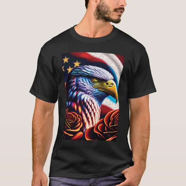T-shirt Bald Eagle Rose Patriotic 4th of July USA American (Devant)