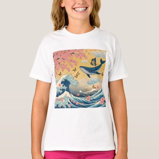 T-shirt Baleia Celestial entre Cerejeiras – Arte IA (Devant)
