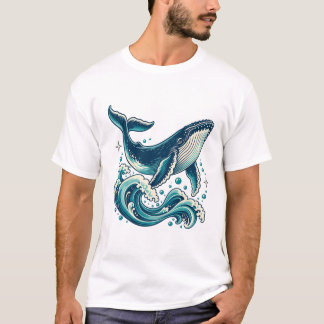 T-shirt Baleine à bosse avec des vagues d'océan sarcelle