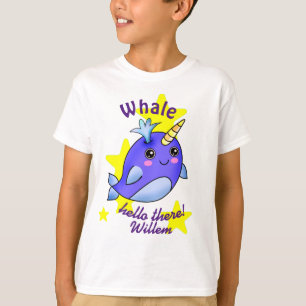 T-shirt Baleine Bleue Bonjour avec de belles étoiles jaune