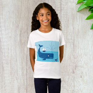 T-Shirt Baleine Bleue Et Bateau À Voile Bleu