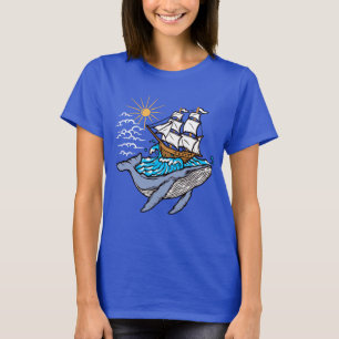 T-shirt Baleine bleue voilier vague thème nautique