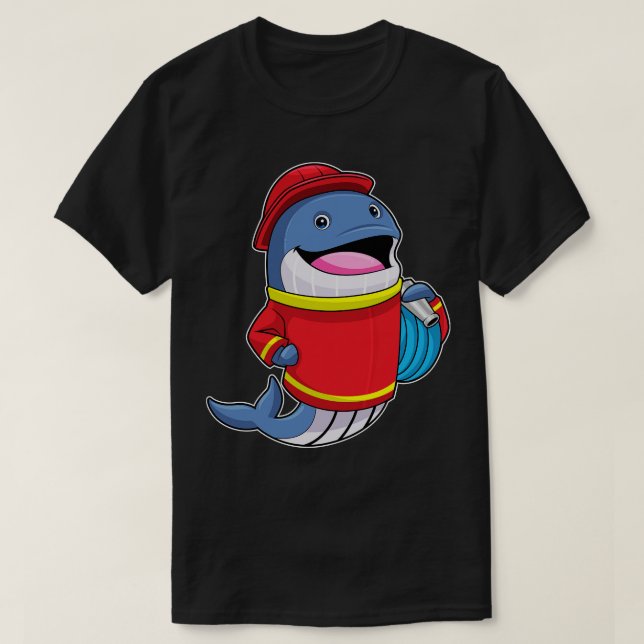 T-shirt Baleine comme pompier avec tuyau (Design devant)