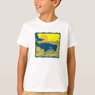 T-shirt baleine dans le design du coucher de soleil