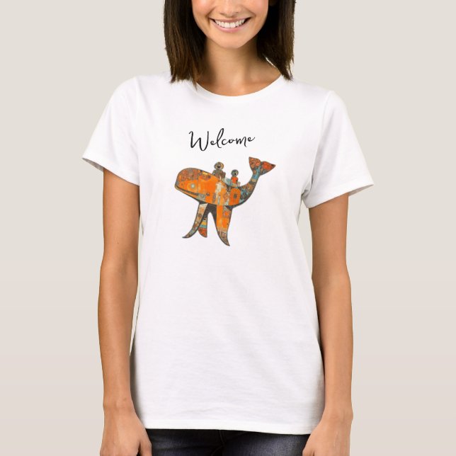 T-shirt Baleine d'art de style rétro naïf (Devant)