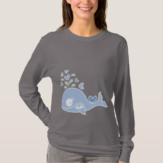 T-shirt Baleine enceinte bleu fantaisiste avec des jumeaux