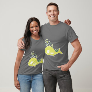 T-shirt Baleine enceinte verte fantaisiste avec des bébés 