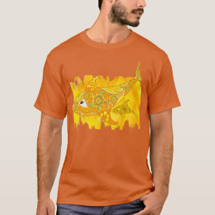 T-shirt Baleine et bébé de maman jaune