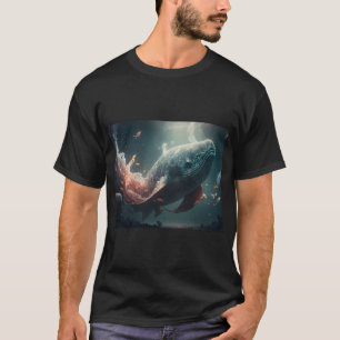 T-shirt baleine nageant avec de petits poissons Paysage