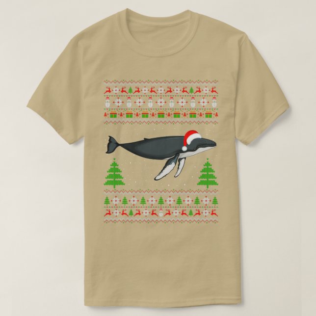 T-shirt Baleine Noël Chemise laide Santa Hat Funny Whale L (Design devant)