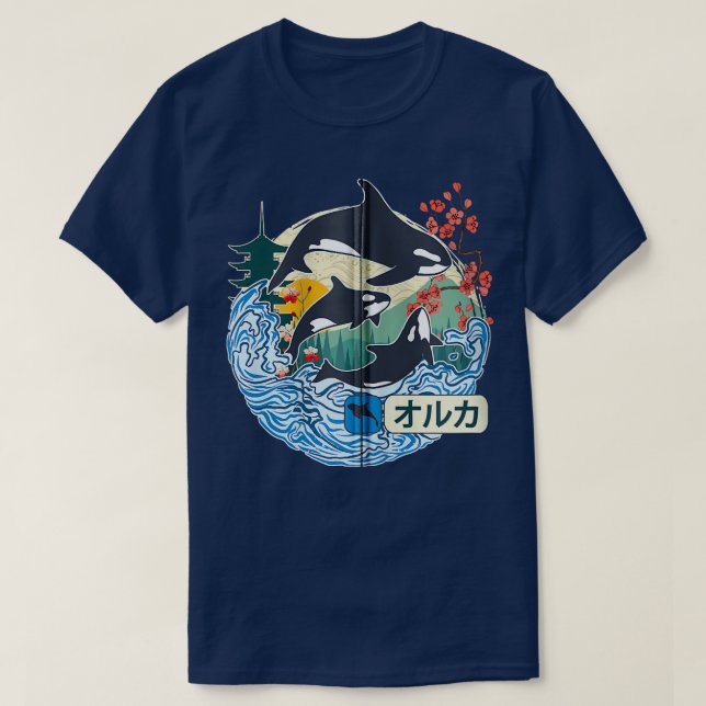 T-shirt Baleine Orca japonaise Grande vague Kanagawa Japon (Design devant)