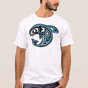 T-shirt Baleine orque amérindienne, bleu ciel