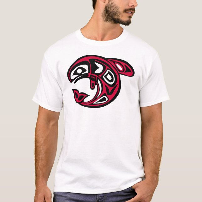 T-shirt Baleine orque amérindienne, rouge vif (Devant)