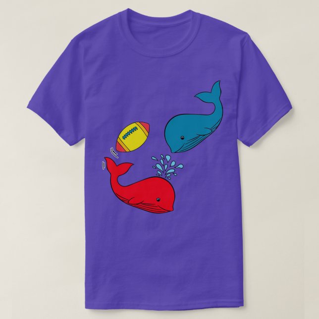 T-shirt Baleine rouge et baleine bleue jouant au rugby ou  (Design devant)