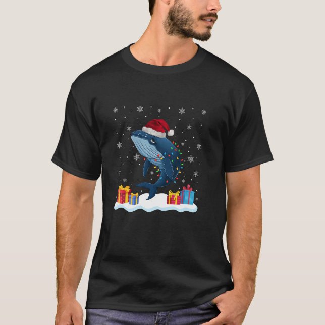 T-shirt Baleine Santa Hat Arbre de Noël Lumière Pajama de  (Devant)