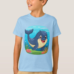 T-shirt Baleine souriante mignonne dessin animé animal heu