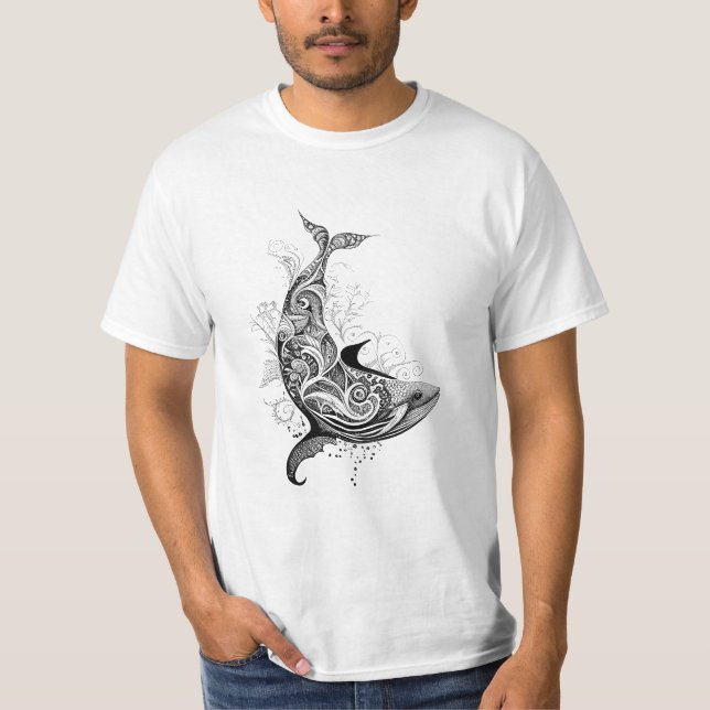 T-shirt Baleine Wild Animal Nature Illustration Art tatoua (Devant)