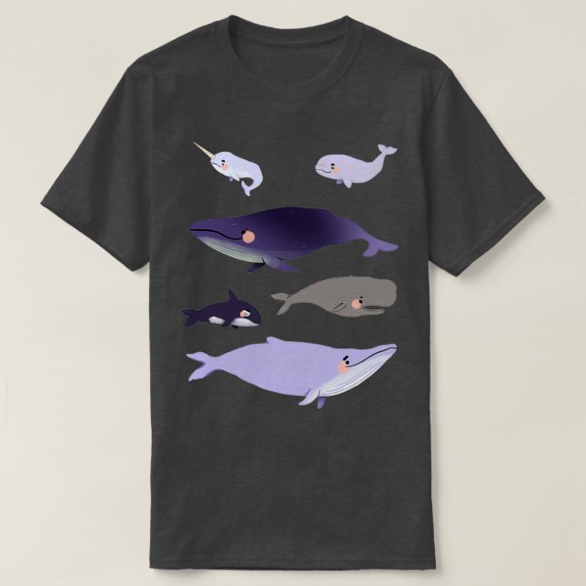 T-shirt Baleines mignonne violet et rose animal Illustrati (Design devant)