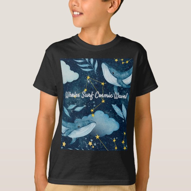 T-shirt Baleines Surf Vagues cosmiques Design Constellatio (Devant)