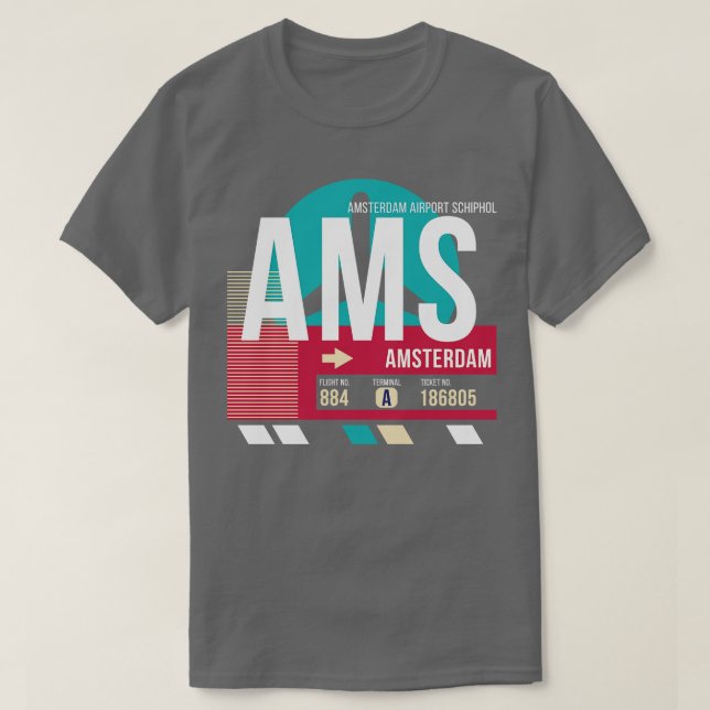 T-shirt Balise 3 du code de l'aéroport AMS d'Amsterdam (Design devant)