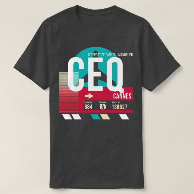 T-shirt Balise Bagages Code aéroport CEQ de Cannes France (Design devant)