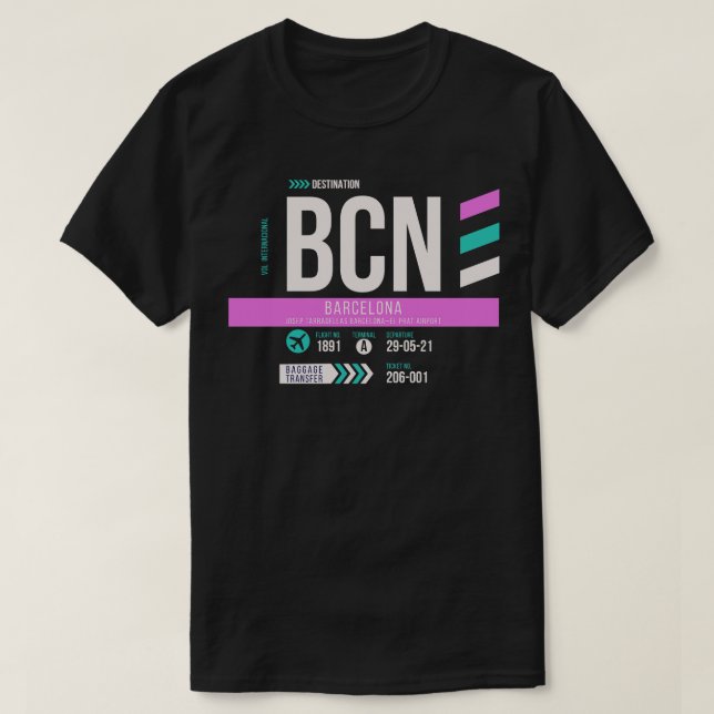 T-shirt Balise de bagage Code aéroport BCN de Barcelone (Design devant)
