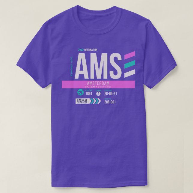 T-shirt Balise de bagage du code aéroport AMS d'Amsterdam (Design devant)