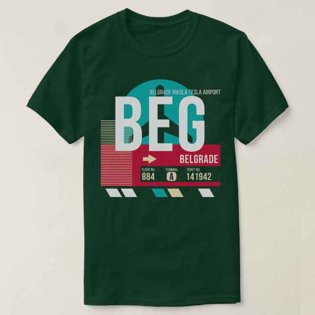 T-shirt Balise de bagage du code de l'aéroport BEG de Belg (Design devant)