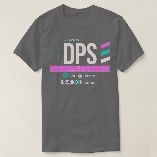 T-shirt Balise de bagages Bali DPS Airport Code 1 (Design devant)