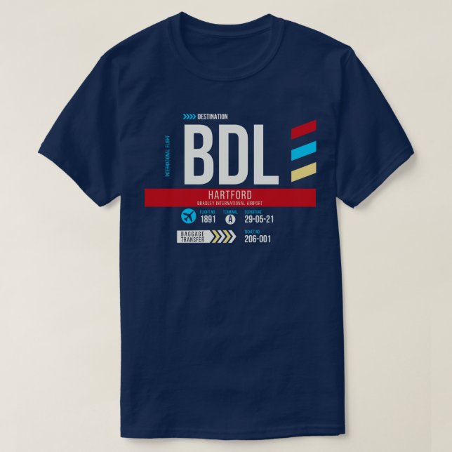 T-shirt Balise de bagages Hartford BDL Airport Code 1 (Design devant)