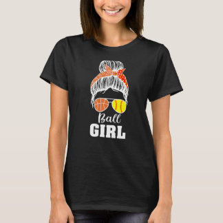 T-shirt Ball Girl Messy Bun Softball Basketball Girl 1