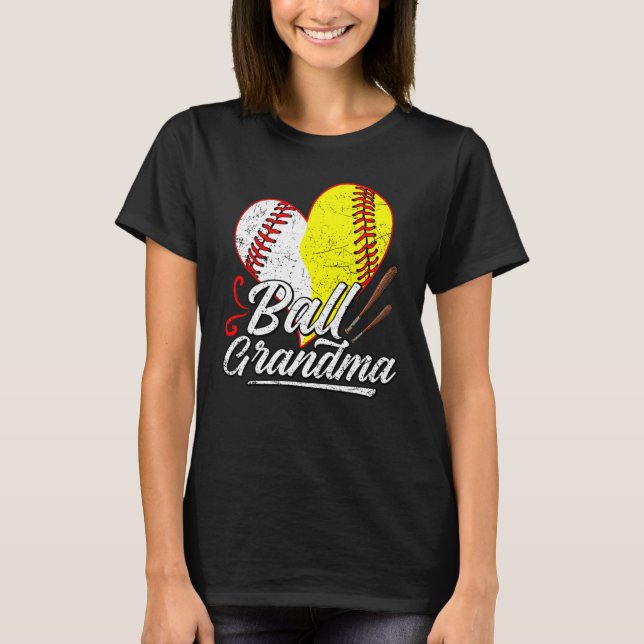 T-shirt Ball Grandma Baseball Softball Mom Heart Womens Mo (Devant)