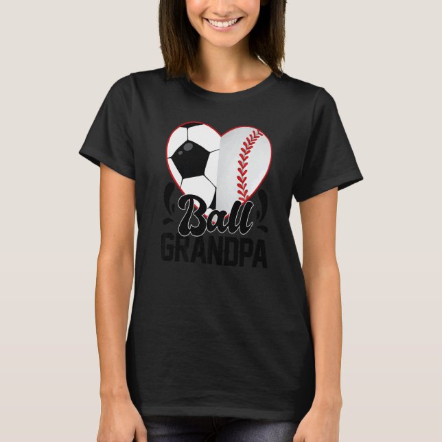 T-shirt Ball Grandpa Heart  Soccer Baseball Softball Grand (Devant)