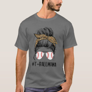 T-shirt Ball Mama Life Messy Bun Empreinte de léopard Soft