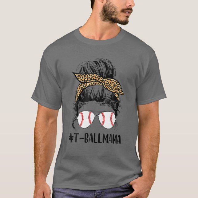 T-shirt Ball Mama Life Messy Bun Empreinte de léopard Soft (Devant)