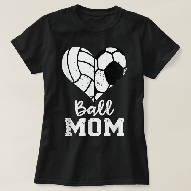 T-shirt Ball Maman Coeur Drôle Football Volleyball Maman (Design devant)
