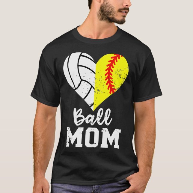 T-shirt Ball Maman Coeur Drôle Softball Volleyball Maman (Devant)