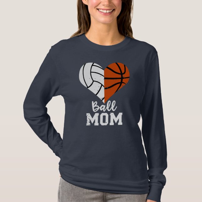 T-shirt Ball Maman Coeur Funny Volleyball Basketball Maman (Devant)