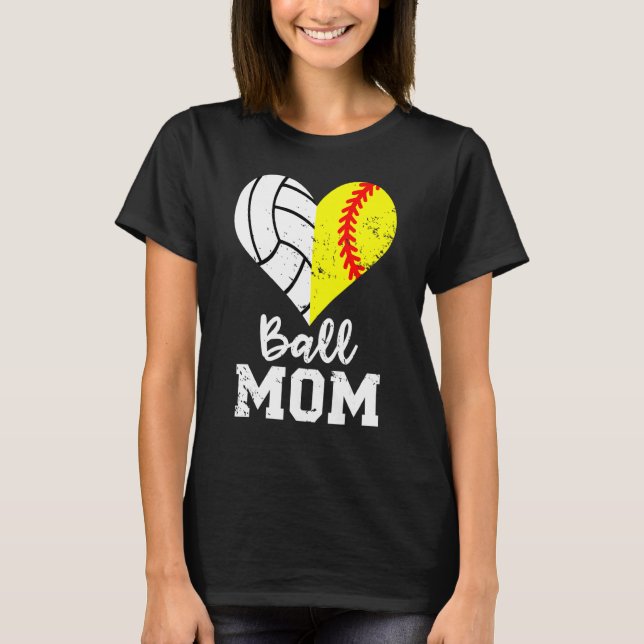 T-shirt Ball Maman Coeur Softball Volleyball Maman (Devant)