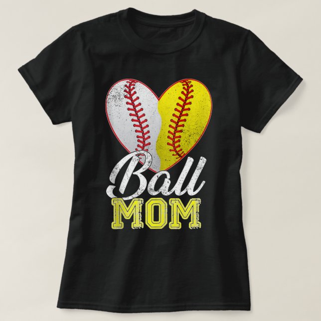 T-shirt Ball Maman Femmes Mama Coeur Baseball Softball Mèr (Design devant)