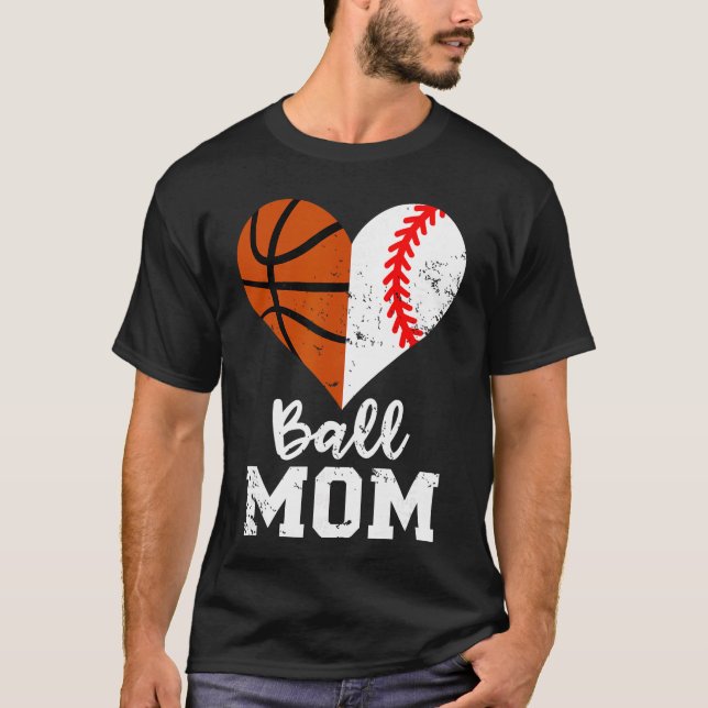 T-shirt Ball Mom Heart Funny Baseball Basketball Mom famil (Devant)